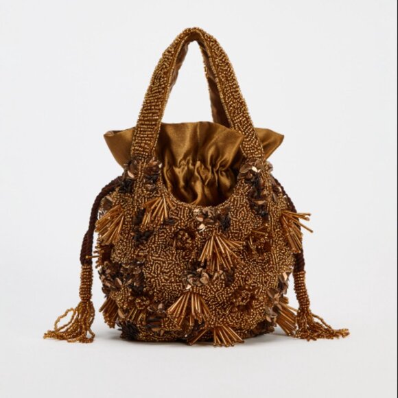 ZARA – Mini Beaded Bucket Bag  with Removable Chain – Fall 2024 Like New - Picture 1 of 5